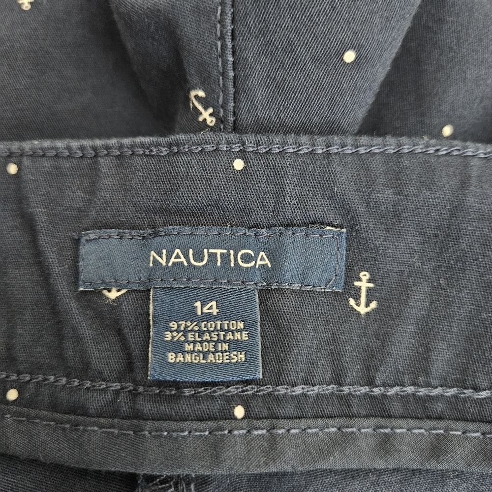 Nautica Chino Shorts Navy Blue Anchor Polka Dot Print High Rise 14 - Picture 5 of 7